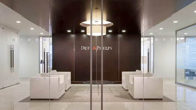 The entrance lobby to the Duff & Phelps office.