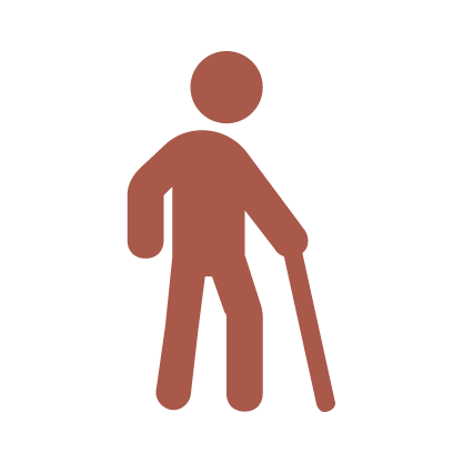 A copper line graphic depicting a person using a cane.