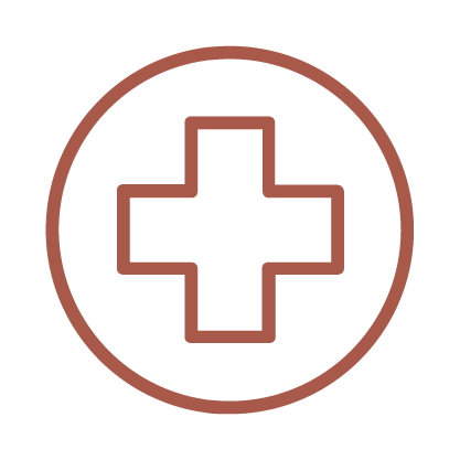 A copper line graphic depicting a medical cross inside a circle.