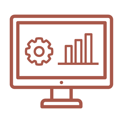 A copper line graphic depicting graphs on a computer monitor.