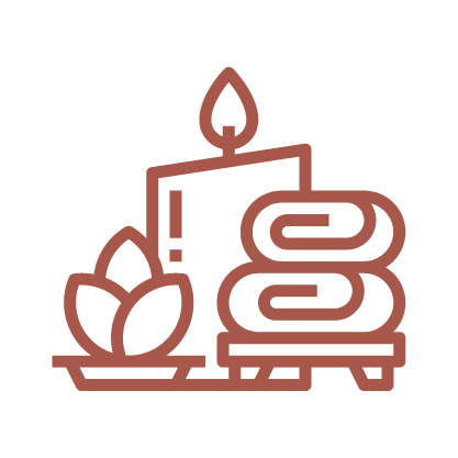 A copper line graphic depicting a plant and candle.