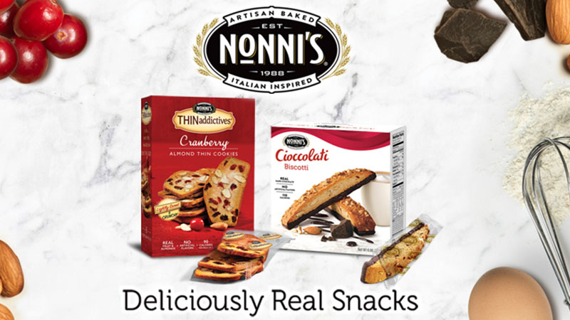 Nonni's packaging for biscotti and almond thin cookies.