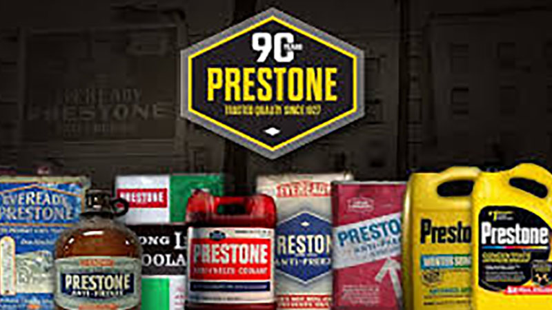 Product packaging for various car care products by Prestone.