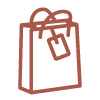 A copper line graphic depicting a shopping bag.